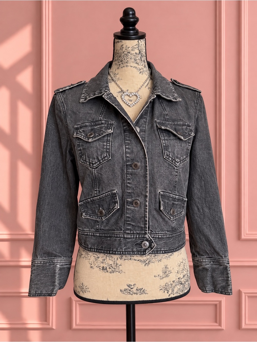 Y2K Washed Black Denim Jacket Size M